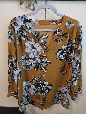 Mustard Floral V-Neck Women's Top
